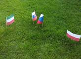 Vlajky Visegrádské čtyřky na protestní akci